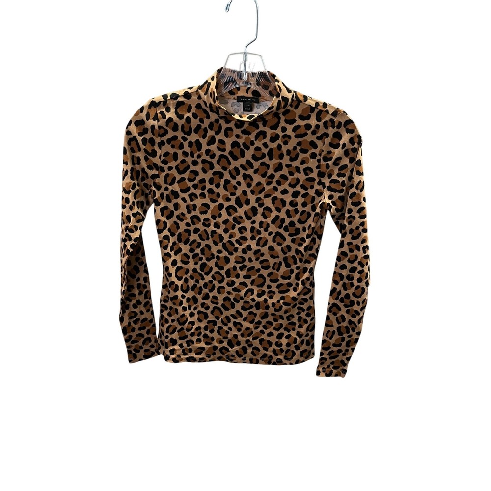 Ann Taylor Womens XXSP Petite Leopard Print Long Sleeve Mock Neck Top